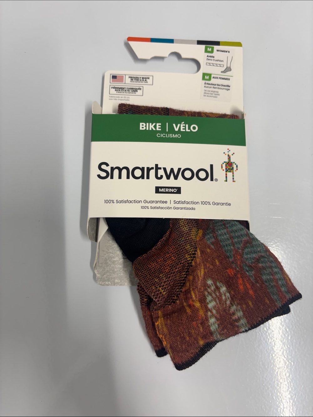 Smartwool Womenβs Merino Bike Socks β Brown, Teal & Black Multi color Medium